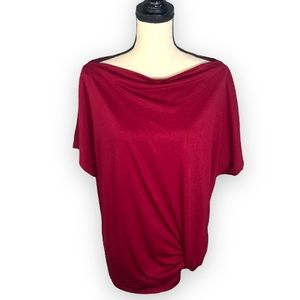 Exlura Red Cowl Neck Faux Side Tie Short Sleeve Top Size Medium